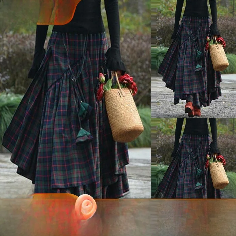 

Длинная юбка в нерегулярную клетку с высокой талией, уличная юбка-миди для женщин 8-24 лет, летний сезон