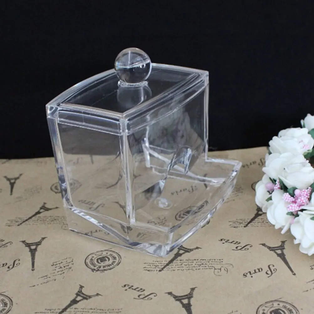 صندوق تخزين مسحات قطنية كريستالية منظم أكريليك شفاف لفرش مستحضرات التجميل ووسادات سطح المكتب وحاوية مقاومة للغبار #6