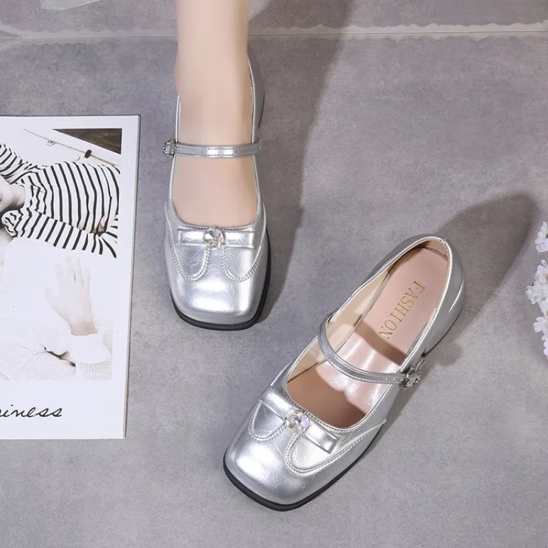 2026 Neue Damenschuhe Mode Gürtelschnallen-Design Kleine Lederschuhe Quadratische Spitze Dicker Absatz Einzelschuhe für Damen – Detail 4