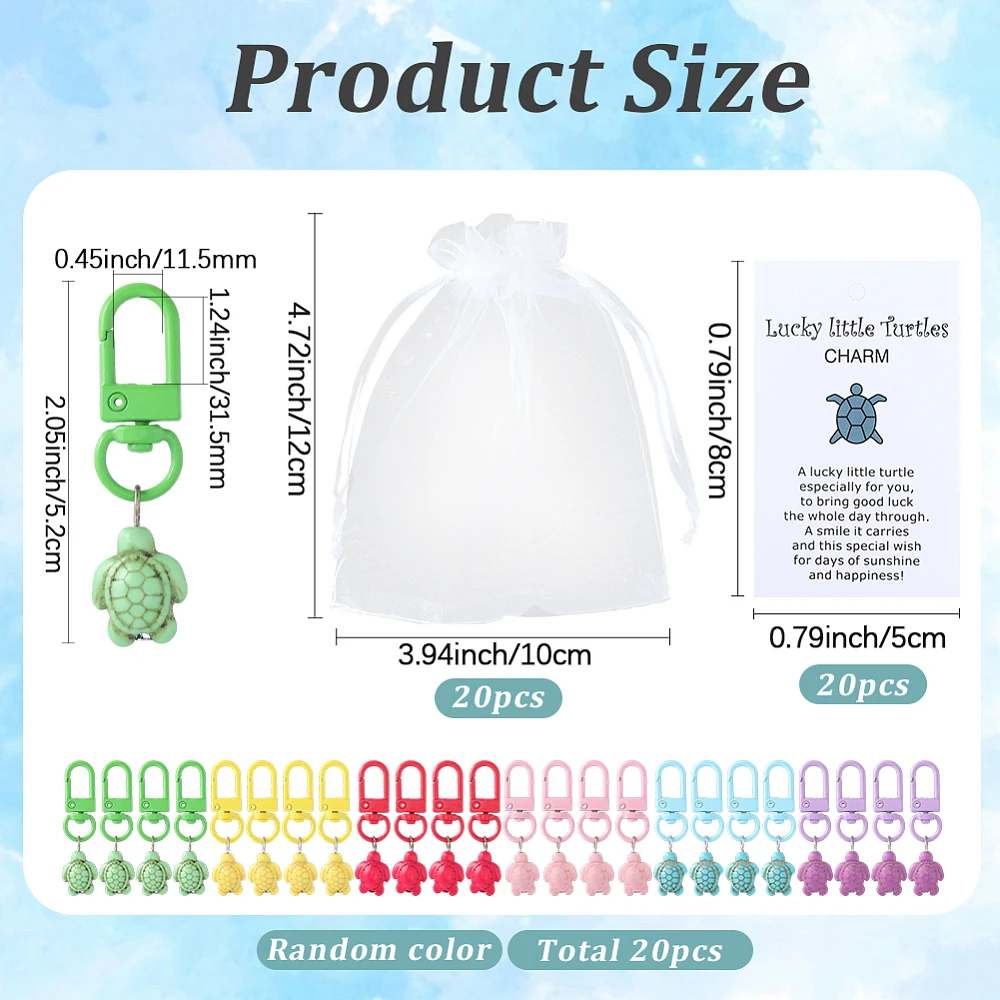1 Box 20 Sets Turtle Keychain Set Sea Turtle Keyring Resin Summer Ocean Sea Animals Lucky Themed Turtles Key Chain Set - view 2