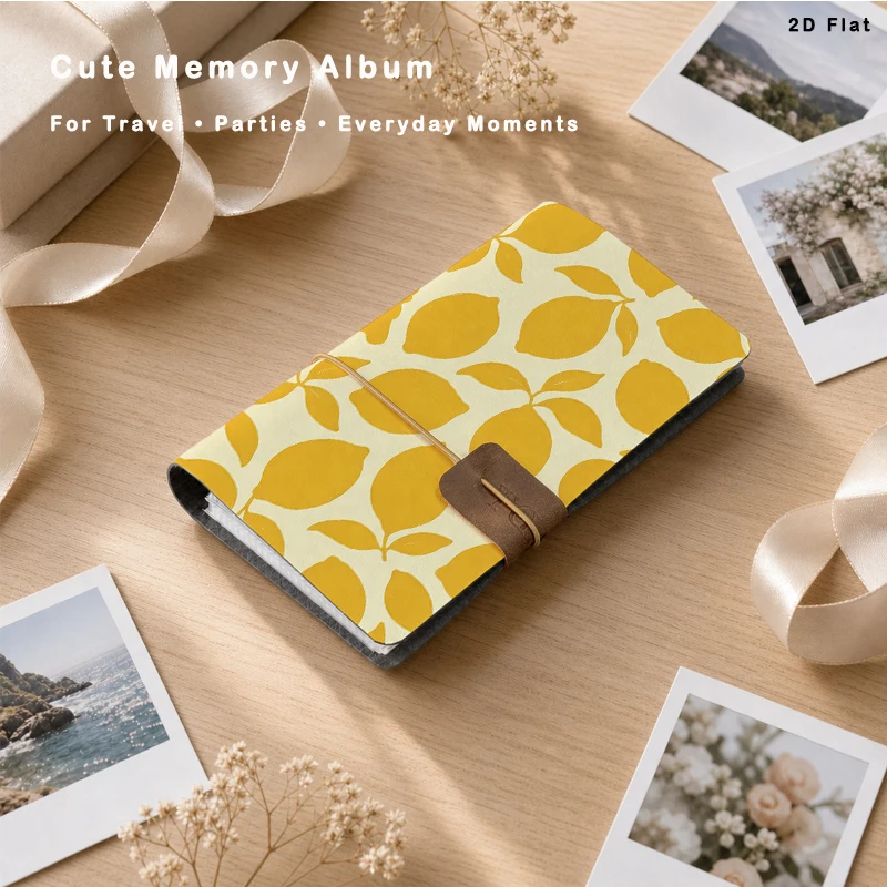 Aesthetic Yellow Lemon Print Photo Album 80 Pockets Vertical Insert Photo for Holiday Birthday Party Gift Photo Collection