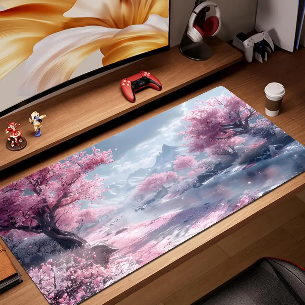 

HYBXAXC Sakura Mousepads Mountain Landscape Mouse Pad Gaming XXL Anime Mouse Mat Large Keyboard Desk Pads For Computer Laptop