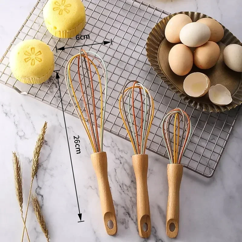 Semi-Automatic Rotating Stainless Steel Butter Mixer, Wooden Handle Manual Stirring Tool, Portable Household Kitchen Accessory