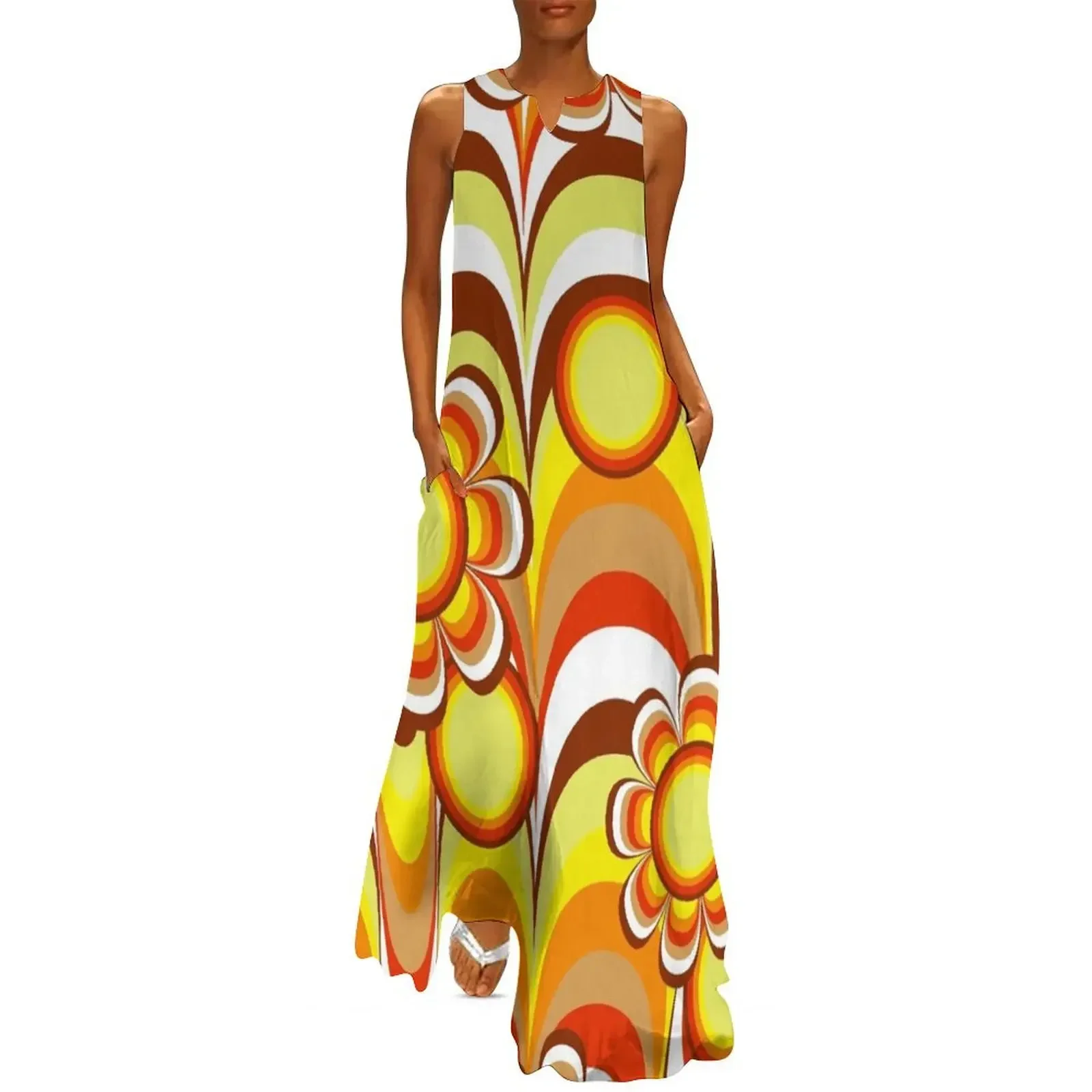 

Groovy 60s Psychedelic Flower Long Dress beach dresses Dresses women clothes women's fashion dresses Dress