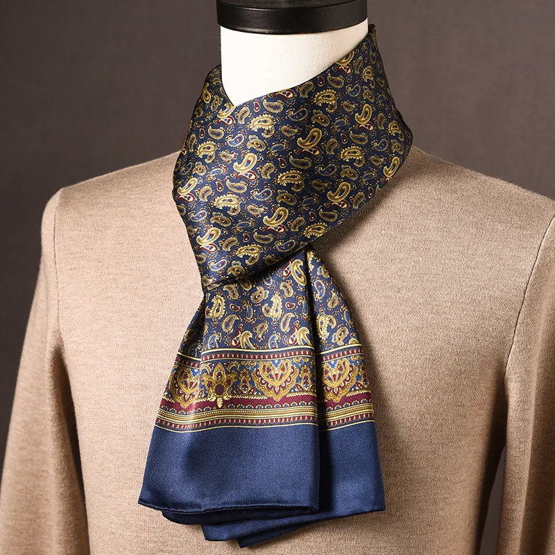 Men's Mulberry Silk Scarf, Premium Plaid Print Long Neck Scarf, Versatile Business Neckwear, Autumn Winter Gift for Boyfriend