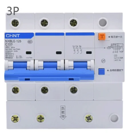 

CHNT CHINT NXBLE-125 63A 80A 100A 125A 3P RCBO Защита автоматического выключателя с остаточным током Малый воздушный выключатель