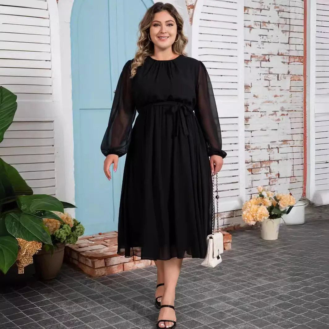 Ele حجم كبير للنساء Dr لون نقي التخسيس الشيفون الخصر Cinched الدهون MM المرأة الدكتور منتصف طول طويل Sve جولة Ne #2