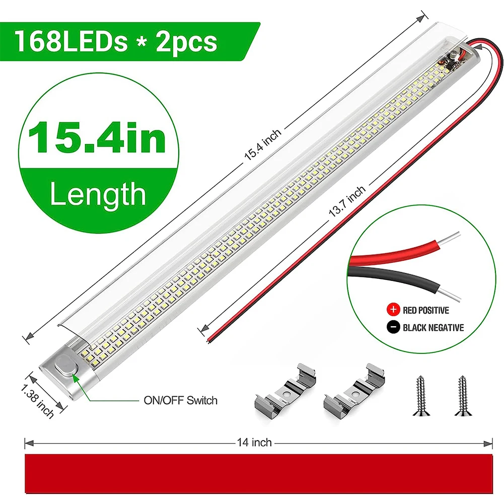 2 sztuki 12V listwa świetlna LED 168 ledy 1700lm 6000K 10W DC12V wewnętrzna lampka pasek z włącznikiem/wyłącznikiem do szafy