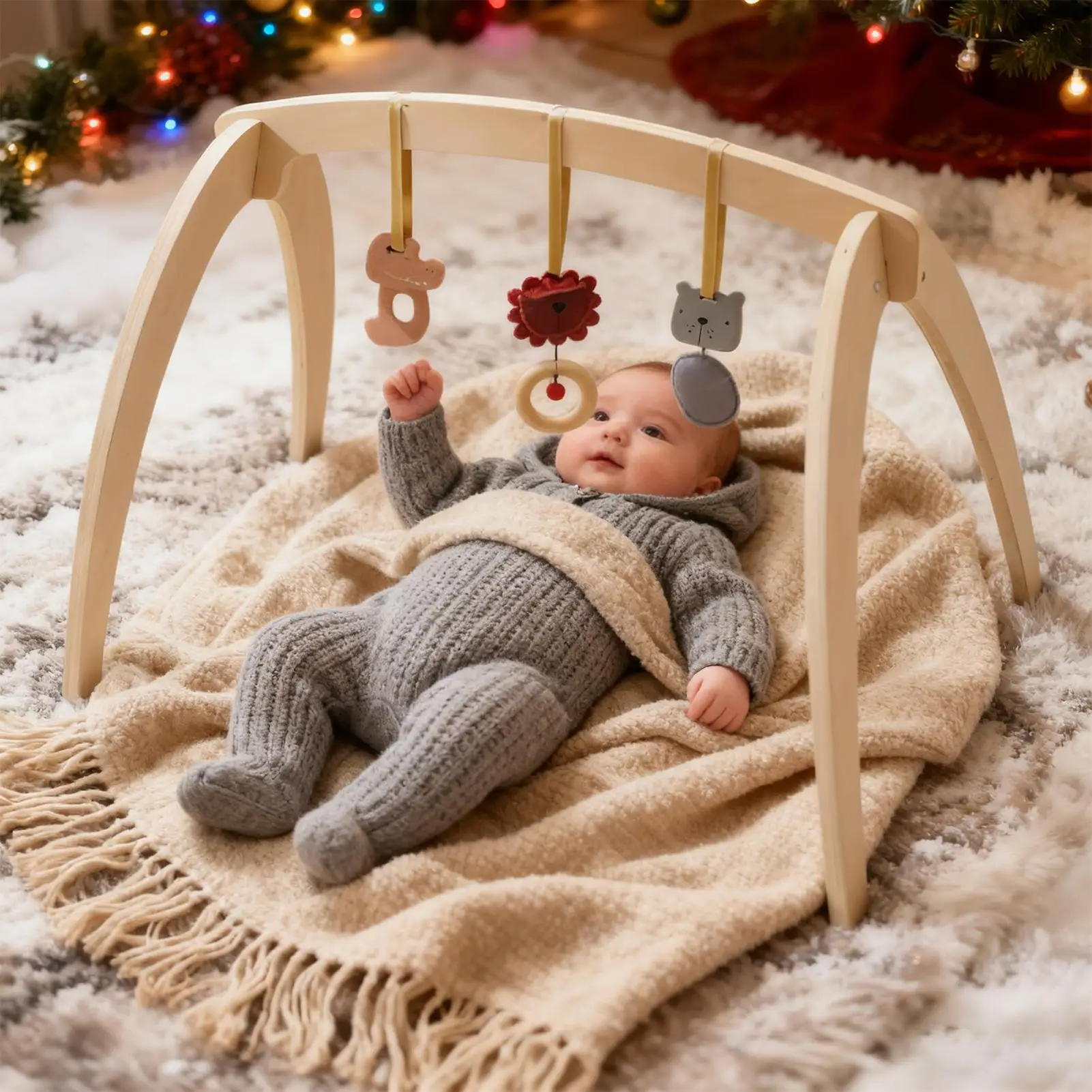 Activity Gym For Baby Learning Sensory Toys With Rattle Natural Stimulation Baby Play Gym For Toddler Kids Girls Shower Birthday