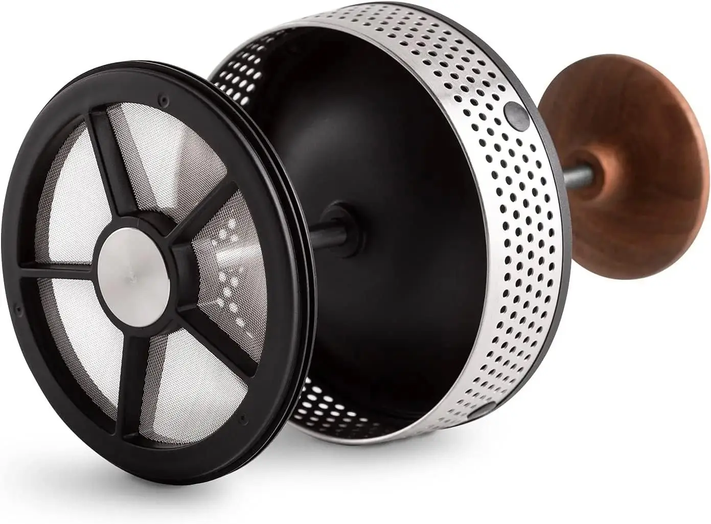 Cafeteira Clara French Press - Prensa de café portátil em aço inoxidável, fermentação manual isolada, preto fosco com nogueira, 24 onças
