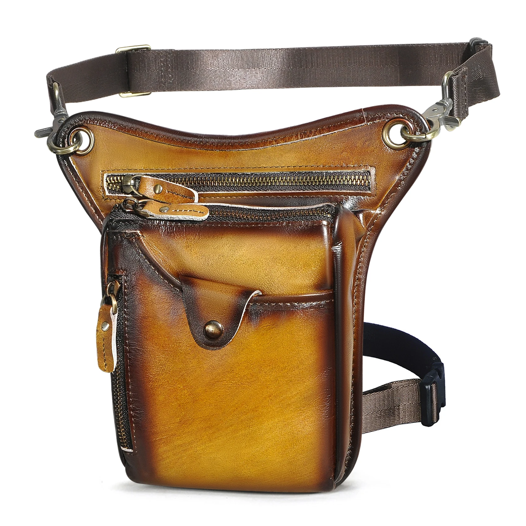 

Thick Soft Leather Men Travel Messenger Crossbody Sling Bag Fashion Fanny Waist Belt Pack Leg Drop Bag Phone Pouch 211-5-l