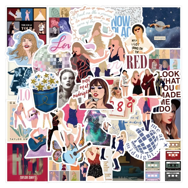 50pcs Taylor Swift Graffiti Stickers Luggage Water Cup Guitar Car Scooter Stationery Refrigerator Mobile Phone Decoration Decals