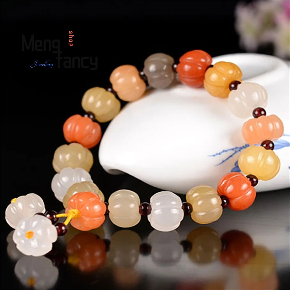 

Natural Golden Silk Jade Multi-color Pumpkin Bead Bracelet Popular Fashion Jewelry Best Selling Exquisite Couple Holiday Gifts