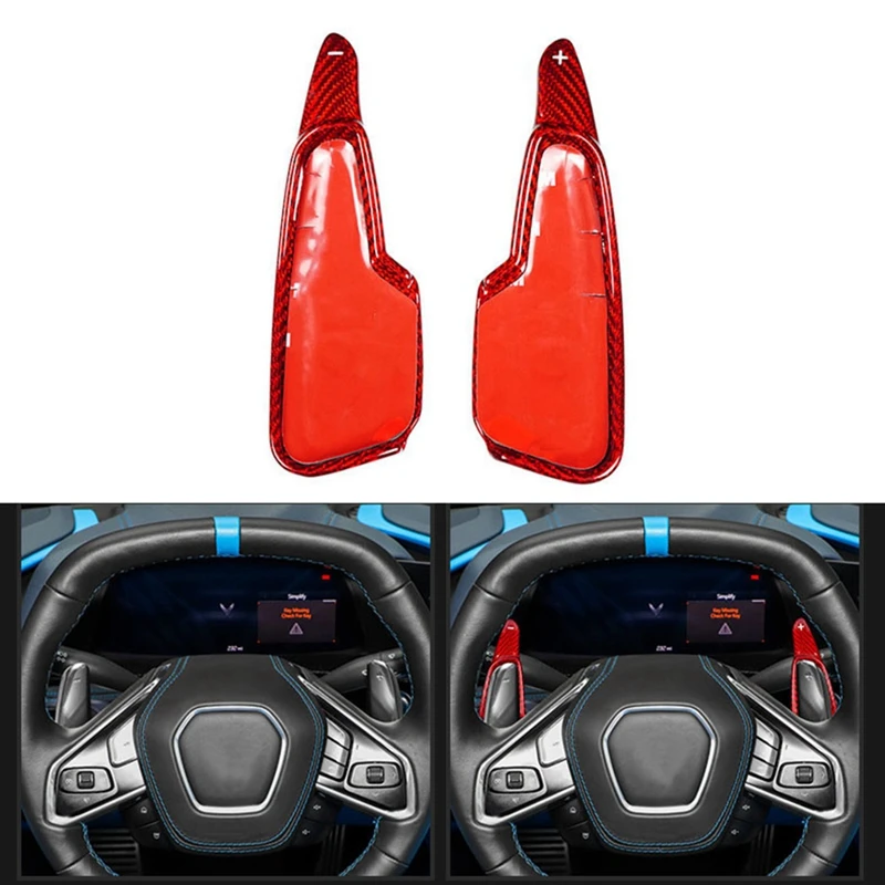 

Car Red Carbon Fiber Steering Wheel Paddle Shifter Extension Shift Fit For Chevrolet Corvette C8 2020-2022 Accessories