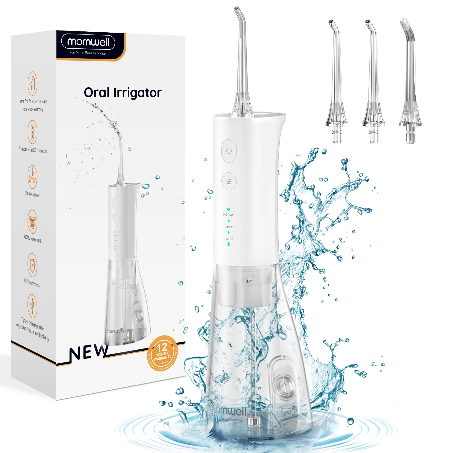 Oral Irrigator 3 Mode Water Flosser Dental Water Jet for Teeth Rechargeable Portable 300ML Water Tank Teeth Cleaner