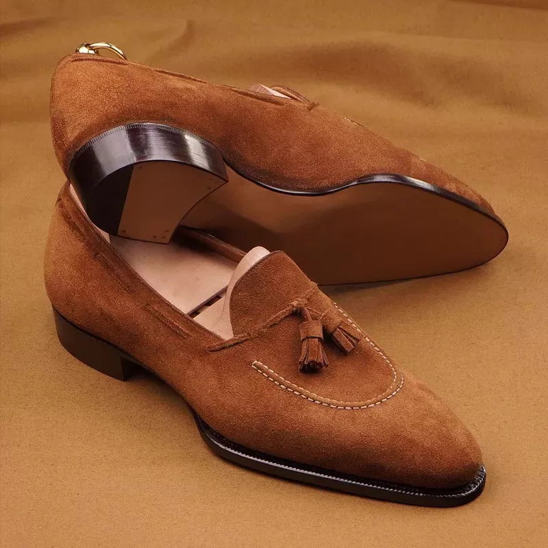 Loafers Men Brown Green Flock Fringe Casual Breathable Slip-On Solid Shoes for Men Zapatos De Hombre