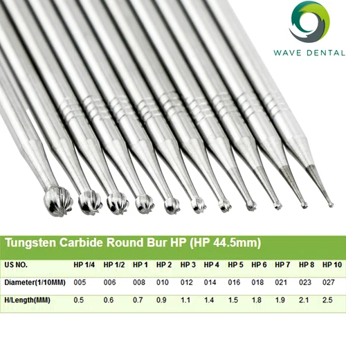 Fresa Dental ondulada, fresas redondas de carburo de tungsteno de 0,5 a 2,5mm para pieza de mano de cono de nariz recta, 5 unids/pack
