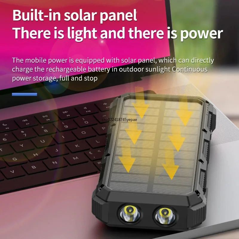 Solar Power Bank 36800mAh with Cable Wireless Charger 3A Fast Charging Portable Powerbank for iPhone 17 Xiaomi Samsung Poverbank view 2