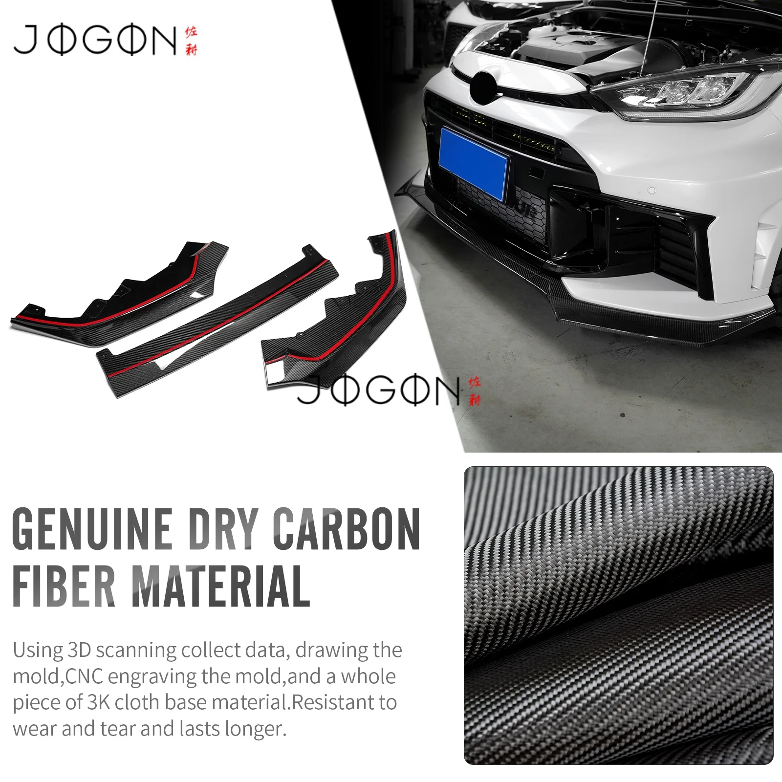 Für Toyota GR Yaris 2025 2026 3-teiliger Echtcarbon-Frontspoiler Karosserie-Kit Schutzabdeckung Zierleisten Zubehör – Detail 3