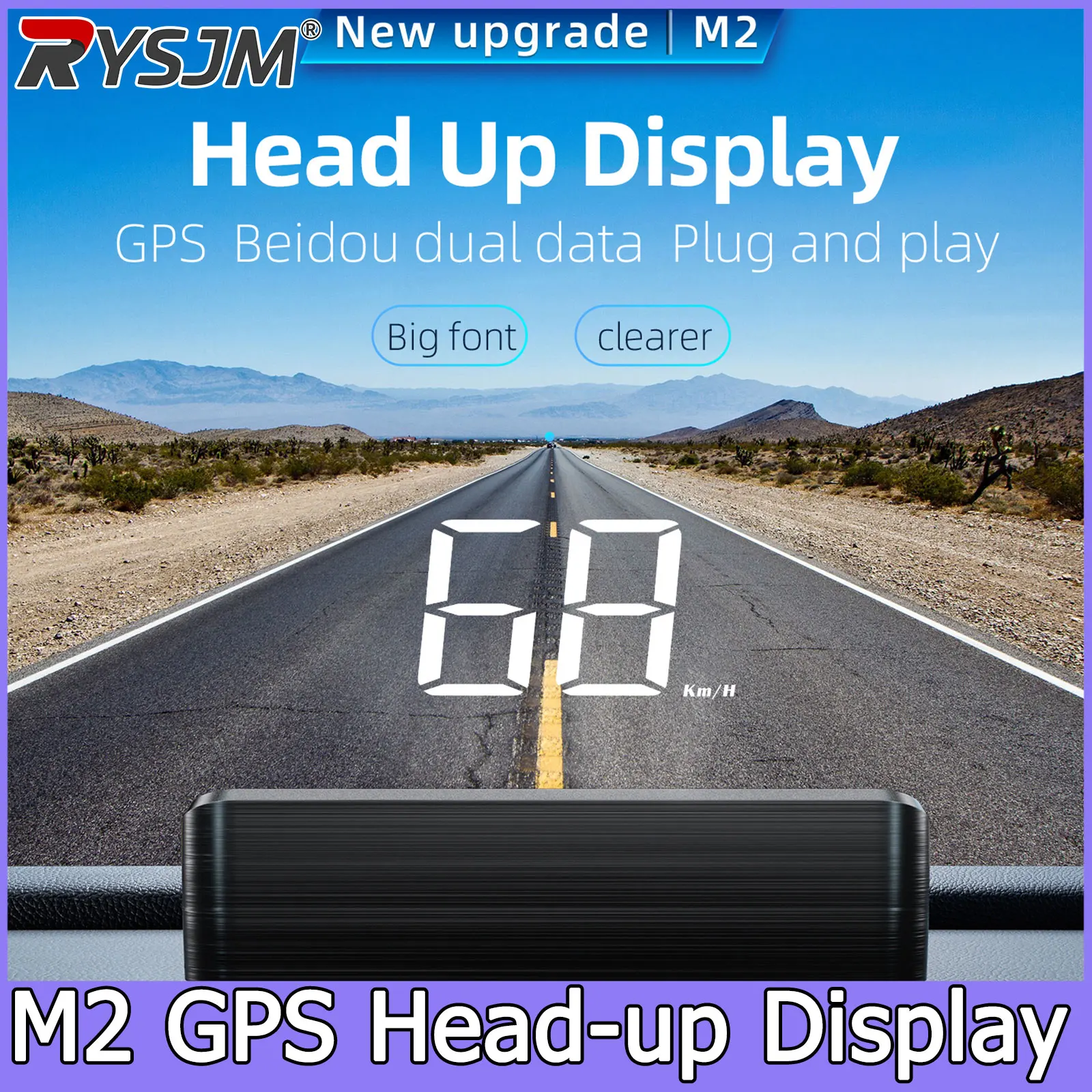  Car Speedometer Projector With Speed KMH M2 Universal GPS HUD Head Up Display Car USB Cable Plug & Play GPS & Beidou System