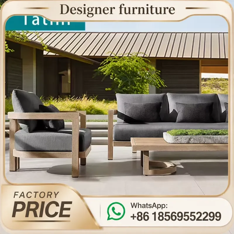 Teak Wood Sofa Set Waterproof Outdoor Patio Garden Furniture For Villa Resort Balcony Leisure High End Hotel Decoration