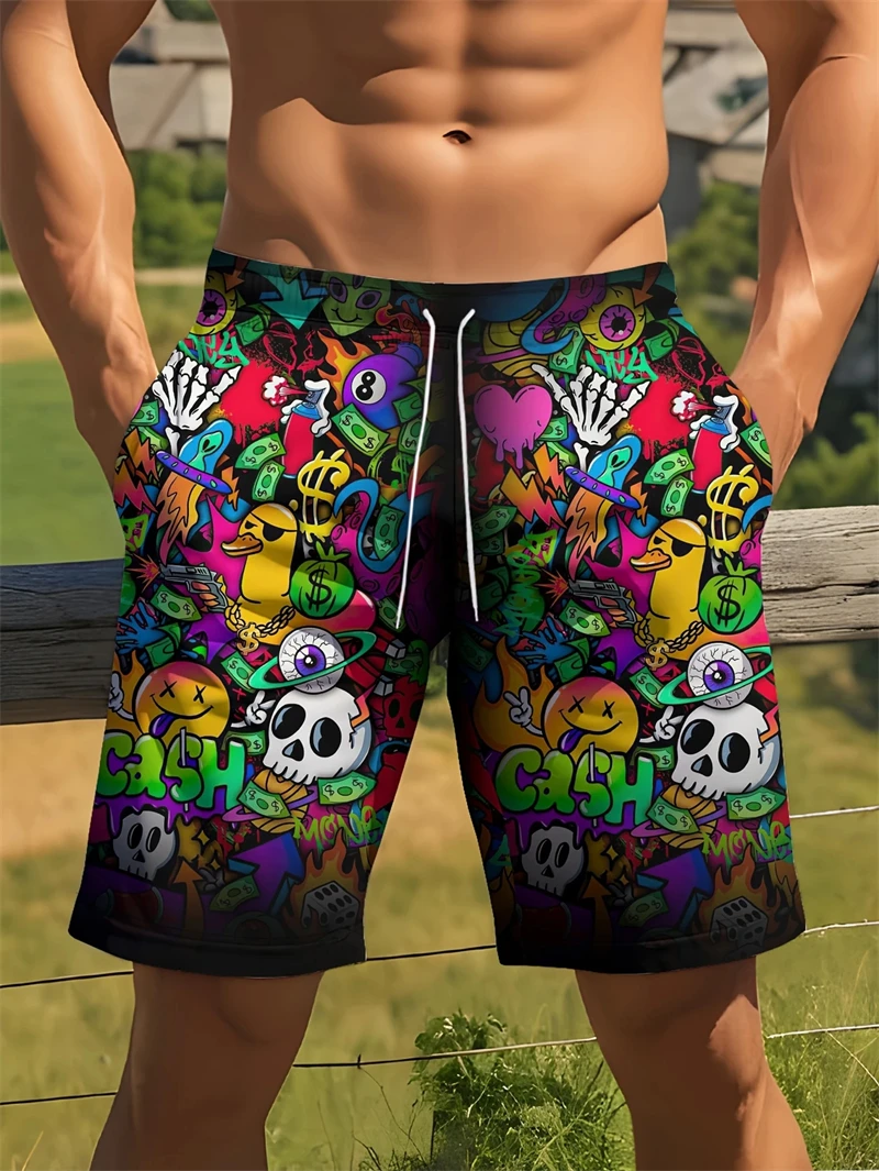Personality Graffiti Pattern Swim Trunks For Men Summer Surf Board Shorts Swimsuit 2026 New 3D Printed Harajuku Cool Short Pants
