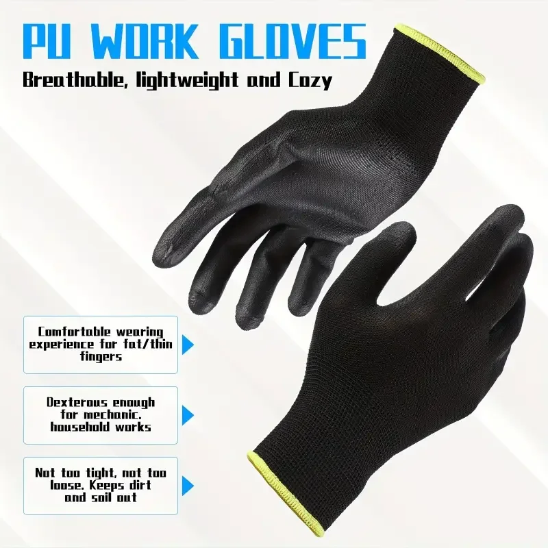 2Pairs PU Coated Safety Work Gloves Anti Grip Seamless Knit Polyurethane Coated Working Gloves for Men Mechanic Auto Gardening