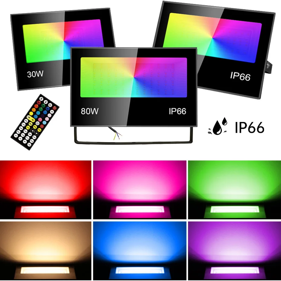 

AC85-265V LED RGB Flood Light with Remote Control 80W 50W 30W Waterproof Outdoor Lighting Spotlight LED Reflector Garden Lamp
