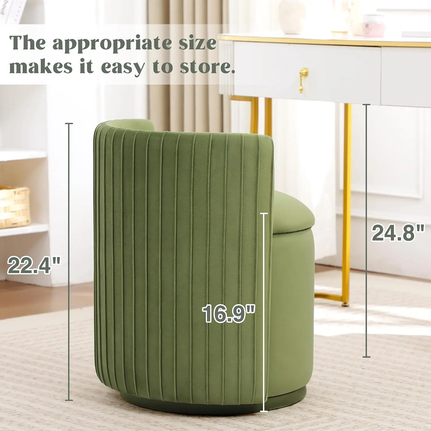Velvet Vanity Chair for Bedroom No Assembly 360° Swivel Vanity Chair with Storage Modern Makeup Accent Stools for, Customized - view 4