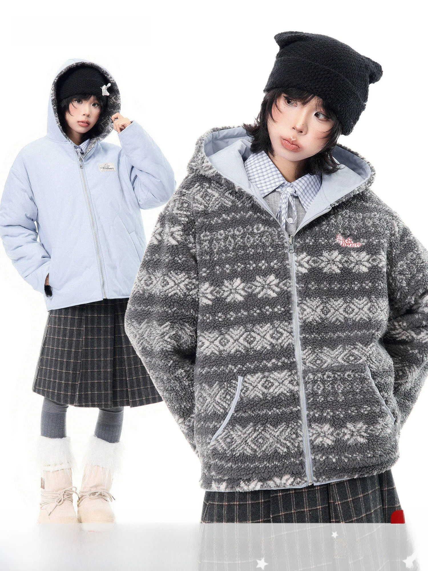 

MKGO Double-Sided Wearable Lamb Fur Jaet Women's Loose Casual Faionable Hat Winter Warm Polyester Fiber Coat