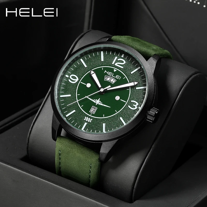 

HELEI Men's Large Digital Dial Watch Quartz Watch Fashion Leather Waterproof Watch Men's Luxury Watches Fashion Quartz Watches