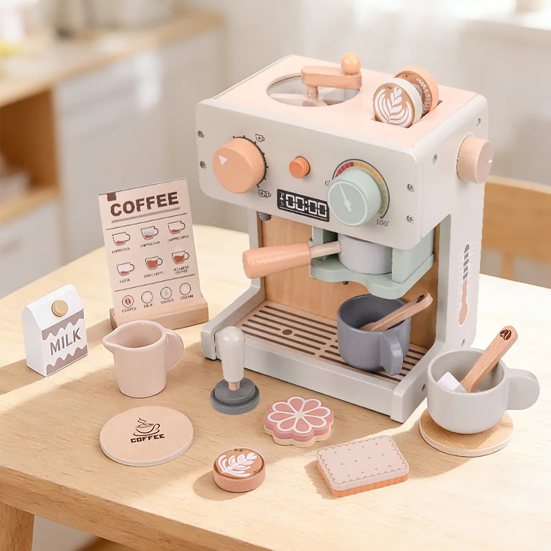 

Children Wooden Kitchen Toys Pretend Play Role-playing Desserts Bread Afternoon Tea Sets Role-playing Simulation Coffee Machines