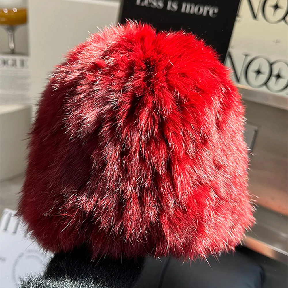 2024 New Fashion Russian Women Knitted Real Rabbit Fur Bomber Hats Winter Lady Warm Fluffy Rabbit Fur Hat Good Elastic Fur Caps