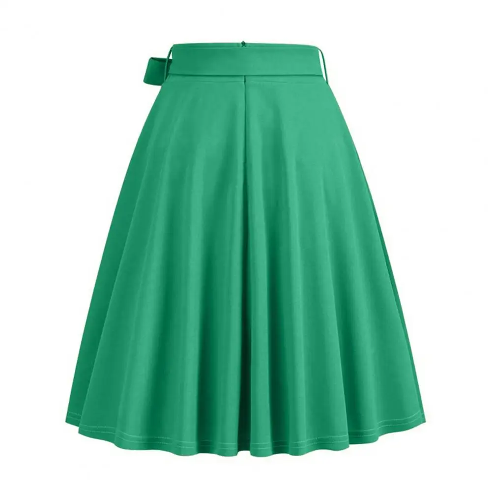 A-line Skirt Big Swing Skirt Elegant A-line Midi Skirt with Belted Tight Waist Soft Ruffle Detail for Women Solid Color High