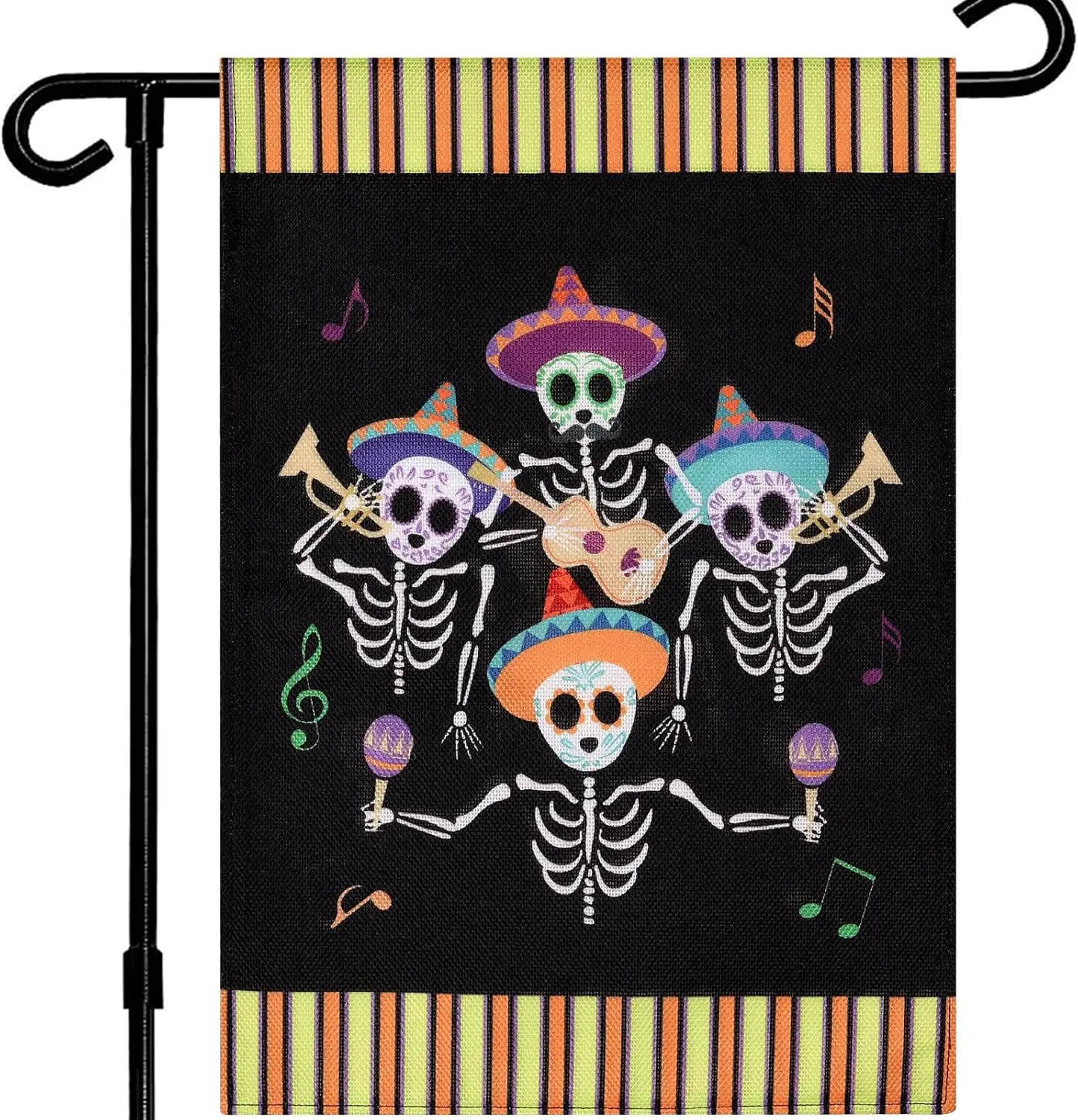 Halloween Garden Flags,12x18 Double Sided Garden Flags, Burlap Skeleton Band Small Yard Flags for Outside Halloween Farmhouse Se