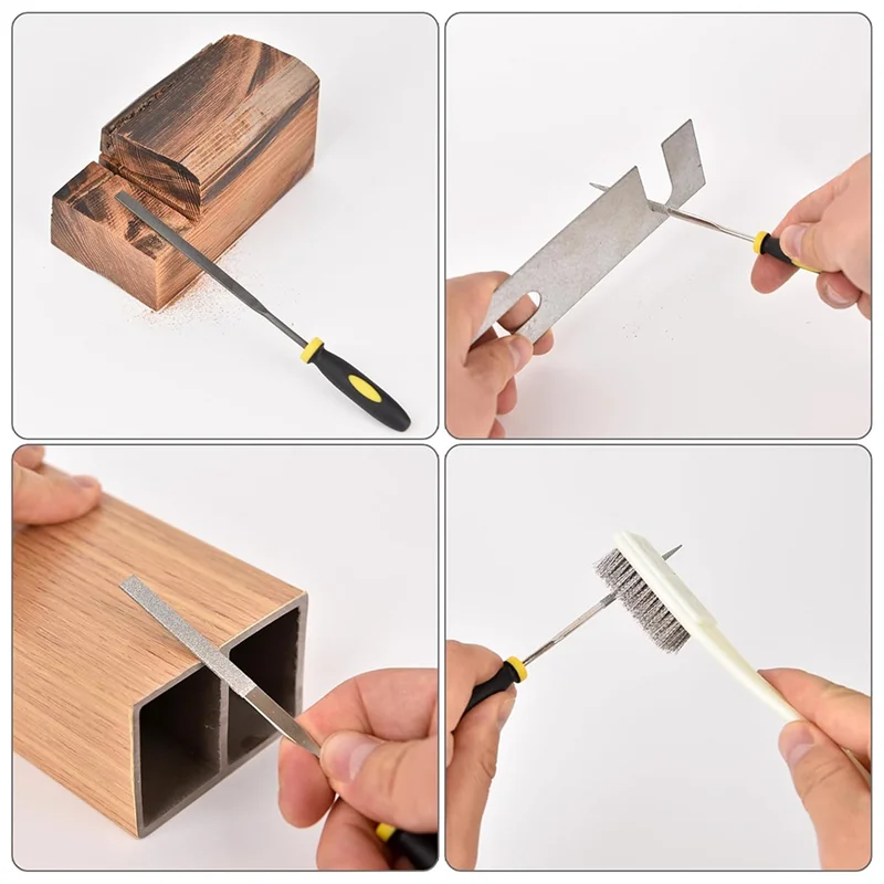 【Popular】13PCS Needle Files Set,6 Diamond Files & 6 Steel File Sets And Cleaning Brush & Case With Handle