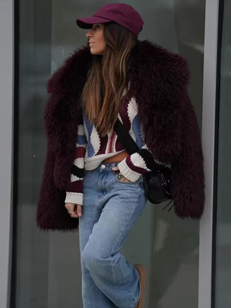 Luxe Nepbont Warme Jas Vrouwen Casual Revers Pluizige Lange Mouw Vrouwelijke Vest 2024 Winter Solid Lady Street Commuter Outwears