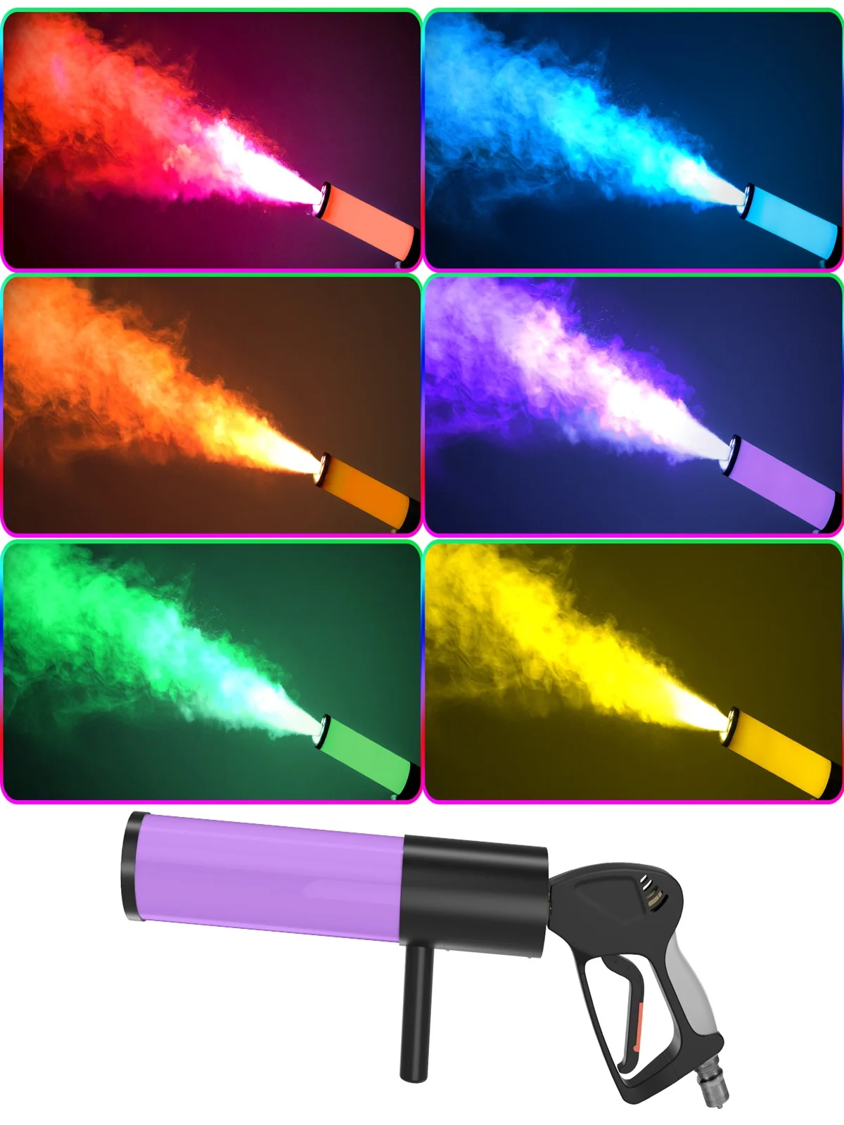 Pistolet na dwutlenek węgla Yiflamefly z sześcioma światłami, kolumna dymu, rekwizyty atmosferyczne RGB LED, pistolet na suchy lód do baru, na wesele, imprezę, pokaz, koncert — 2