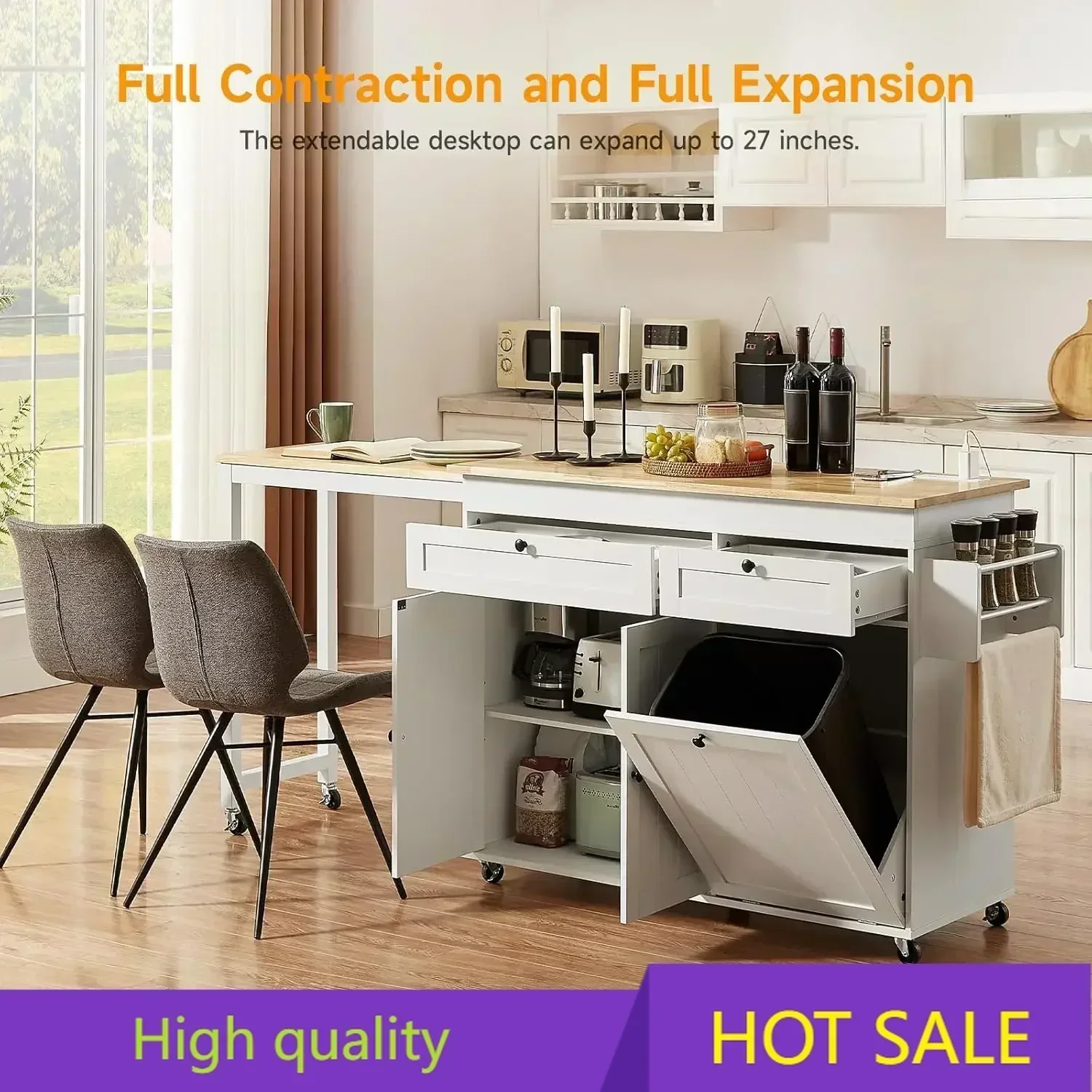 

Hot-sellingRolling Kitchen Cart with Cost-effective Kitchen Islands with Extendable Dining Table, 81.7" Mobile Kitchen Storage I