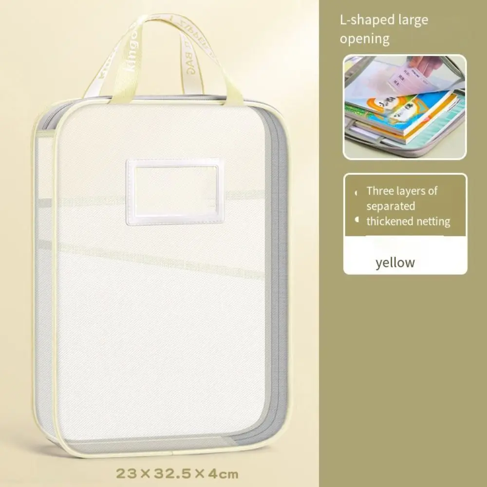 Multifunctional Mesh Zipper Pouch Transparent Large Capacity File Folder Bag with Double-Sided Label Thickened