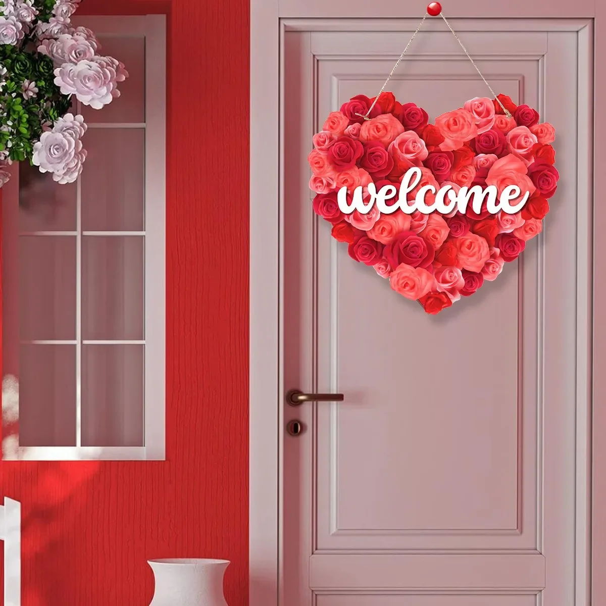 Rose Love Heart Valentine's Door Paper Decor Welcome Home 2025 Decor Lovers Festival Party Home Decorations Girls Favor