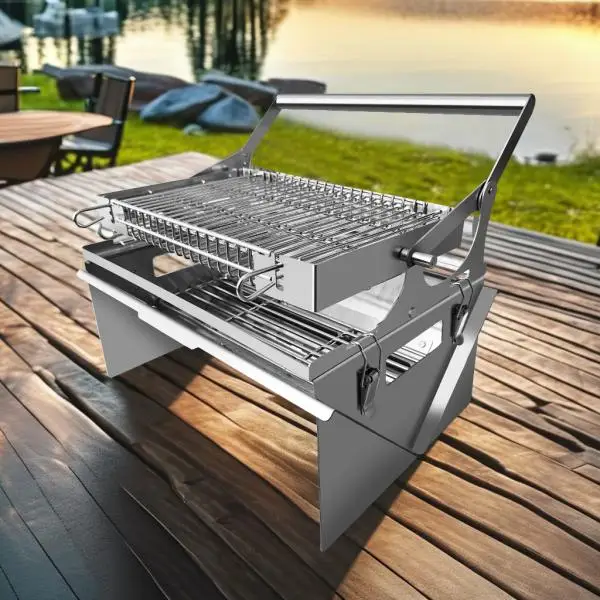 Griglia A Carbone Girevole 360° In Acciaio Inox 304, Portatile Pieghevole Da Campeggio, Per 2-3 Persone, Con Borsa