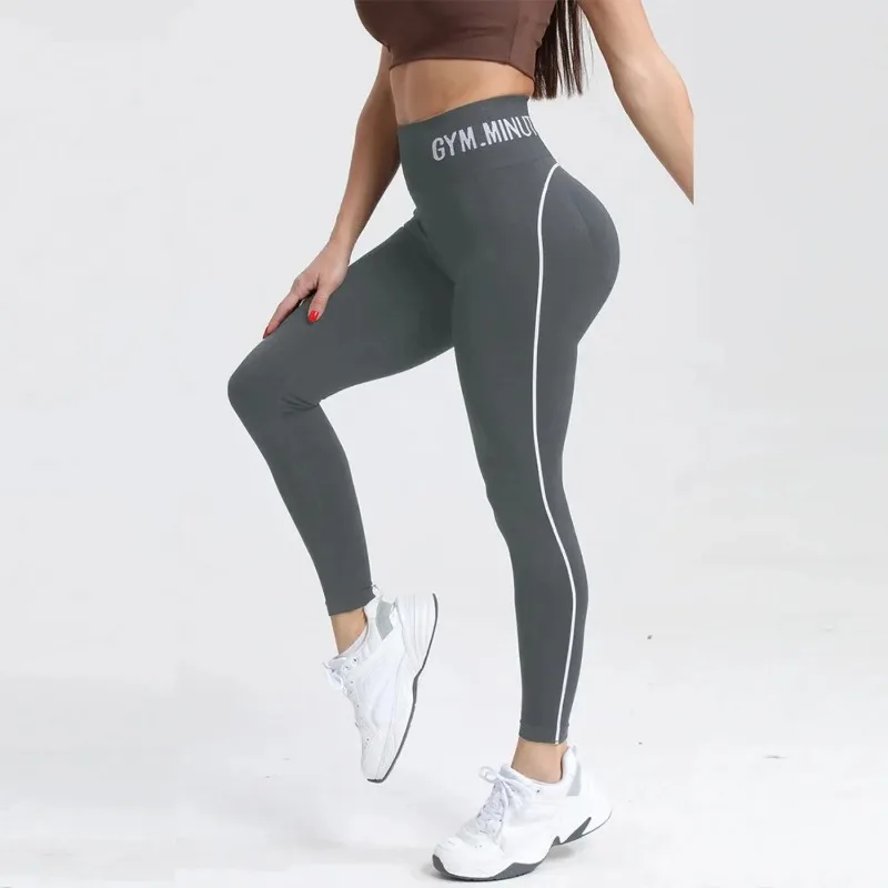 Women Color Blocking Letter Leggings High Waist Seamless Yoga Pant Hip Lift Fitness Quick Dry Workout Tights High Elastic Tights