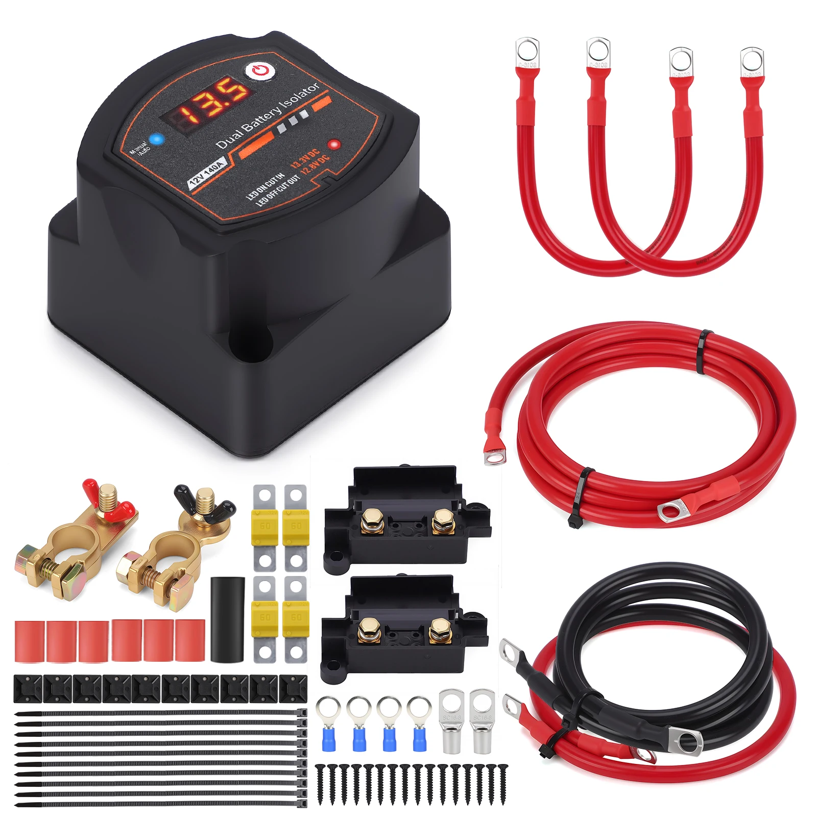 

12V 140A Dual-Battery Isolator Kit VSR Voltage Sensitive Relay Waterproof For UTV Car RV Boat Truck Trailer ATV Camper Moto