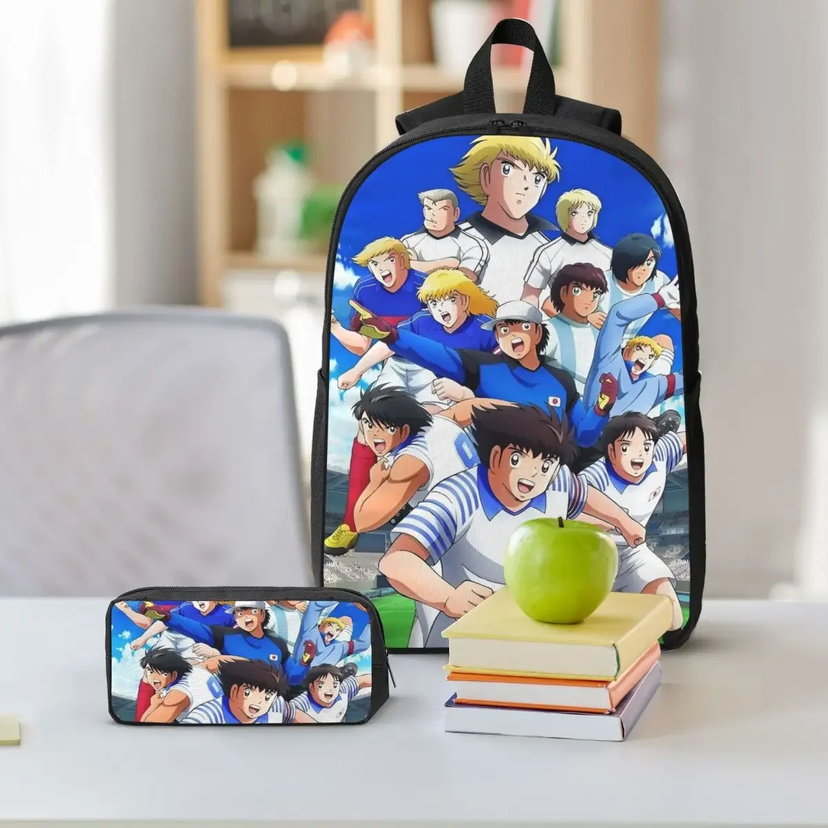 Captains Tsubasas Japan Football Anime Backpack Student BookBag School Bag Shoulder Bags 3ps Insulated Lunch Bag Pencil Case