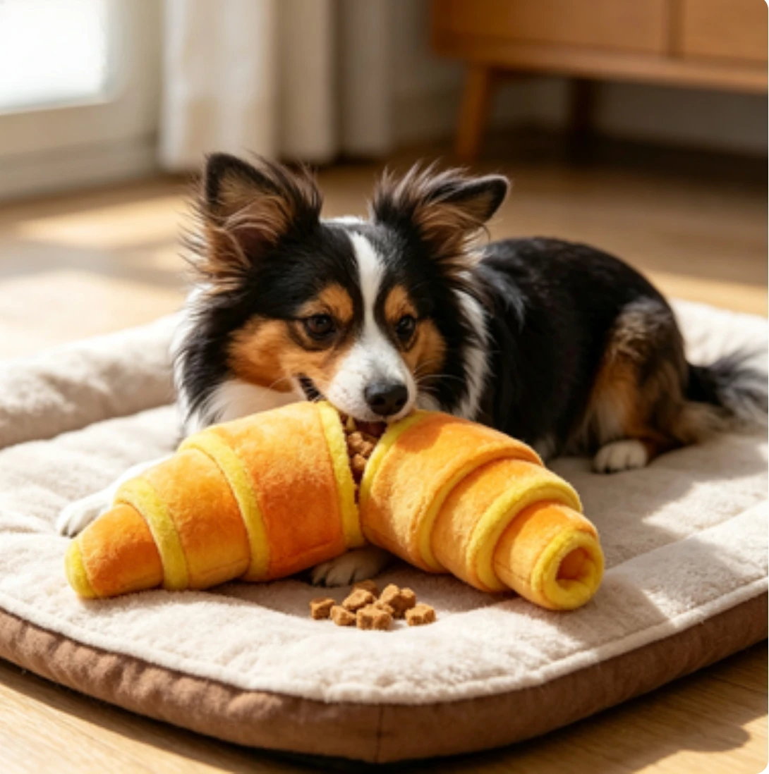 Soft Croissant Dog Toy Dog Training Bite Resistant Dog Treat Dispenser Mental Stimulation Puppy Puzzle Toy Feeding Activity