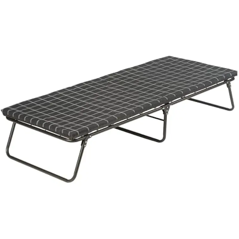 Elevated steel cot with plush foam pad and coil suspension system for enhanced support • Supports up to 300 lbs • Fits users up