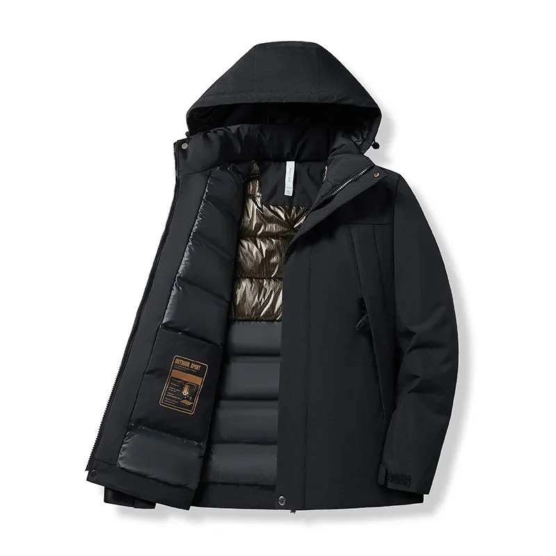 Homens inverno engrossar térmica com capuz parka tamanho grande de meia-idade e idosos grafeno algodão-acolchoado casaco quente casual outwear