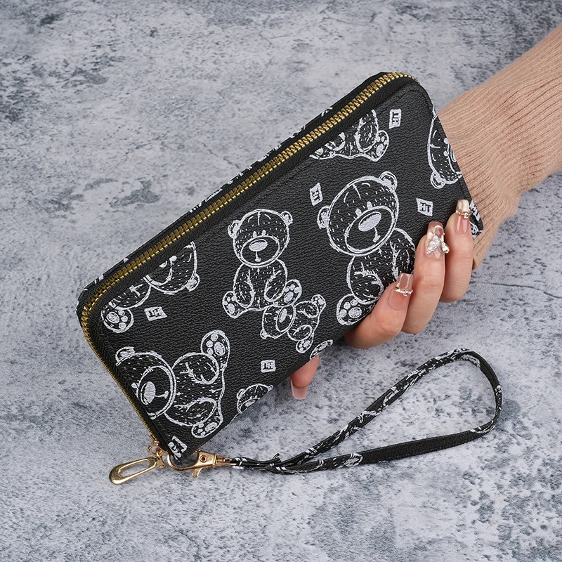 2025 New Women's Wallet Long Bear Single Zipper Handbag Fashion Card Insertion Bag Multi slot Money Clip Women's Bag