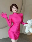 long sleeve mini dress with gloves bodycon